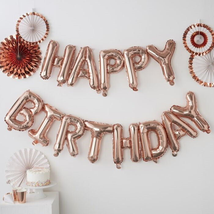 Happy birthday balloon banner rose gold - The Ultimate Balloon & Party Shop