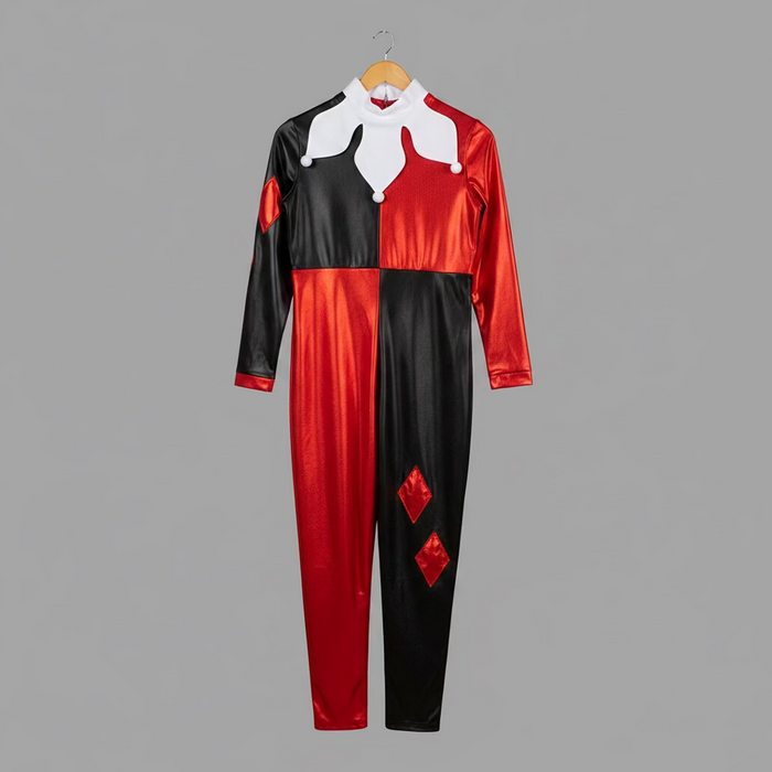 Harlequinesque red black jumpsuit Ex Hire Costume The Ultimate Balloon And Party Shop Cheltenham & Gloucester Balloons & Fancy Dress 