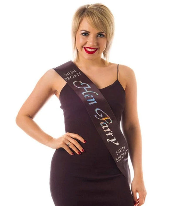 Hen Party Diamanté Sash - Black/Silver The Ultimate Balloon And Party Shop Cheltenham & Gloucester Balloons & Fancy Dress 