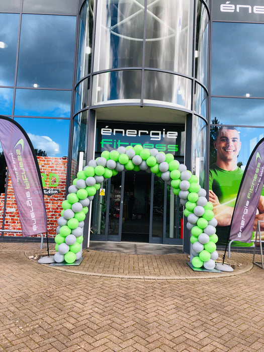 Black & Gold Spiral Arch with Letter Balloons - The Ultimate Balloon & Party Shop