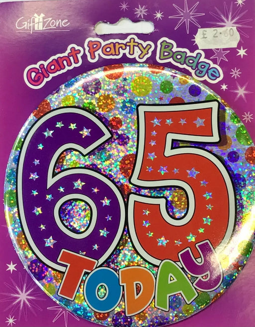 Jumbo 65th Birthday Badge The Ultimate Balloon And Party Shop Cheltenham & Gloucester Balloons & Fancy Dress 