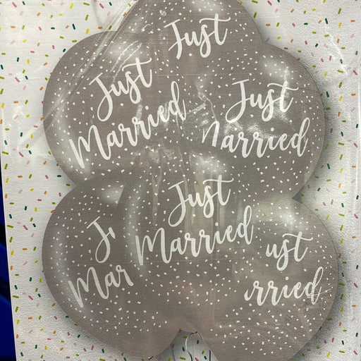 Just Married Printed Balloons - Silver (6pk) The Ultimate Balloon And Party Shop Cheltenham & Gloucester Balloons & Fancy Dress 