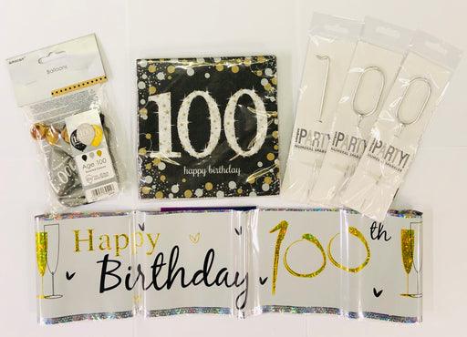 100th Birthday Party Pack - Black/Gold - The Ultimate Balloon & Party Shop