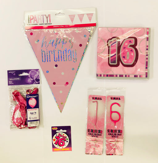 16th Birthday Party Pack - Pink - The Ultimate Balloon & Party Shop