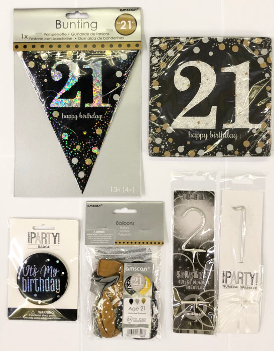 21st Birthday Party Pack - Black/Gold - The Ultimate Balloon & Party Shop