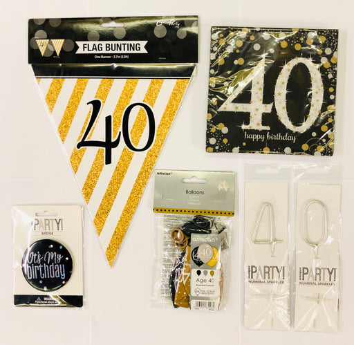 40th Birthday Party Pack - Black/Gold - The Ultimate Balloon & Party Shop