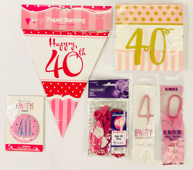 40th Birthday Party Pack - Pink - The Ultimate Balloon & Party Shop