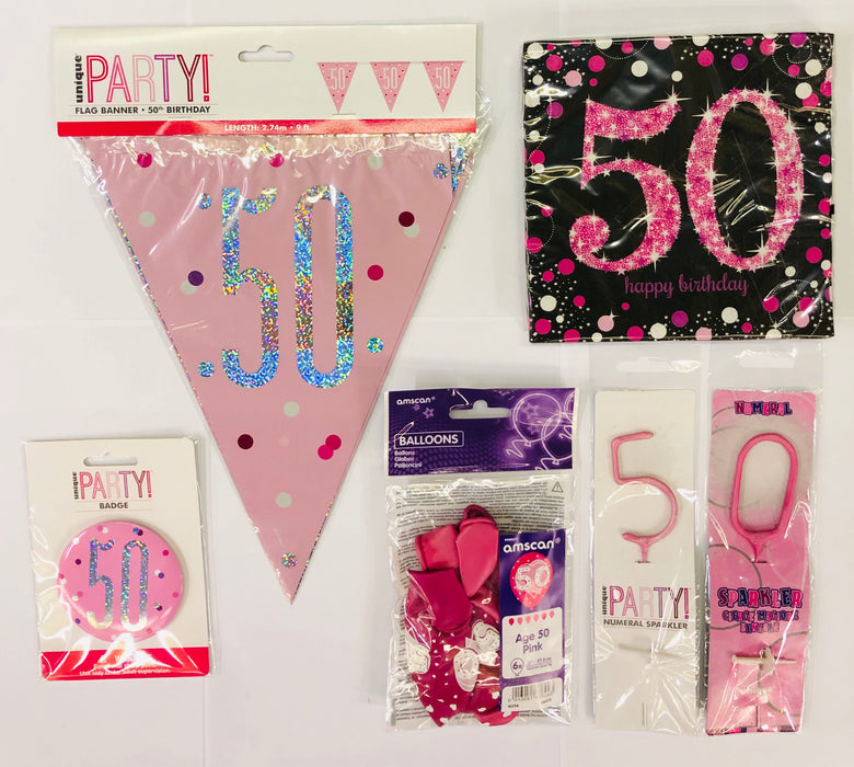 50th Birthday Party Pack - Pink - The Ultimate Balloon & Party Shop