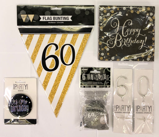60th Birthday Party Pack - Black/Gold - The Ultimate Balloon & Party Shop