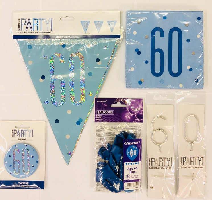 60th Birthday Party Pack - Blue - The Ultimate Balloon & Party Shop