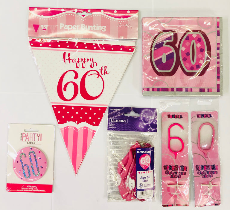 60th Birthday Party Pack - Pink - The Ultimate Balloon & Party Shop