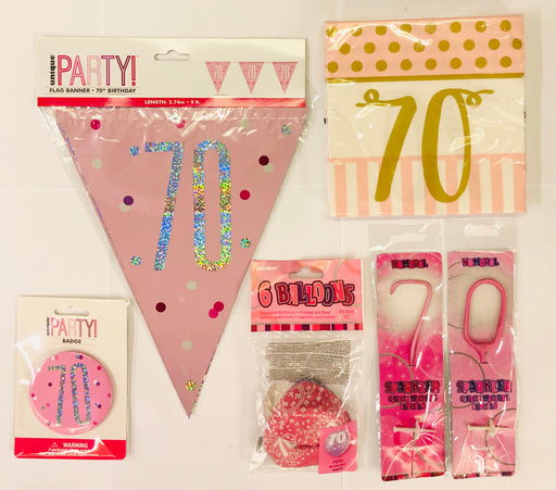 70th Birthday Party Pack - Pink - The Ultimate Balloon & Party Shop