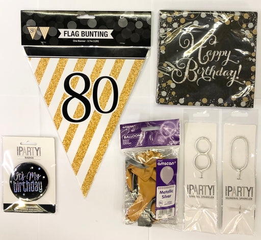 80th Birthday Party Pack - Black/Gold - The Ultimate Balloon & Party Shop