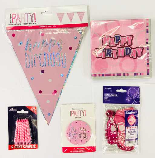 Happy Birthday Party Pack - Pink - The Ultimate Balloon & Party Shop