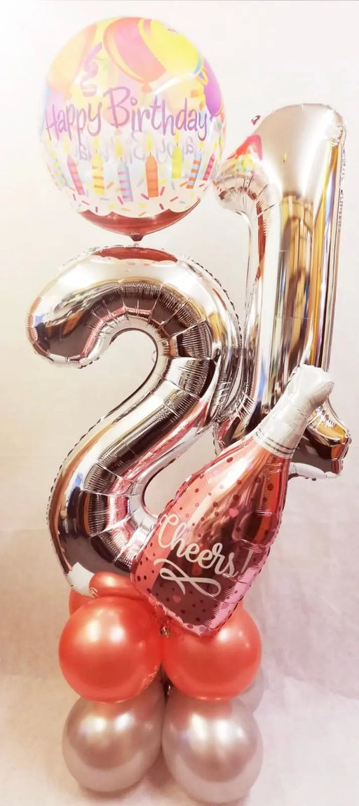 Large Number Age Bubble Column Display - Champagne The Ultimate Balloon And Party Shop Cheltenham & Gloucester Balloons & Fancy Dress 