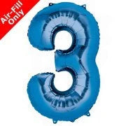Mini Air Fill Number 3 Foil Balloon - Blue The Ultimate Balloon And Party Shop Cheltenham & Gloucester Balloons & Fancy Dress 