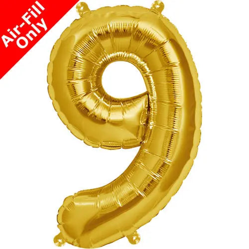 Mini Air Fill Number 9 Foil Balloon Gold The Ultimate Balloon And Party Shop Cheltenham & Gloucester Balloons & Fancy Dress 
