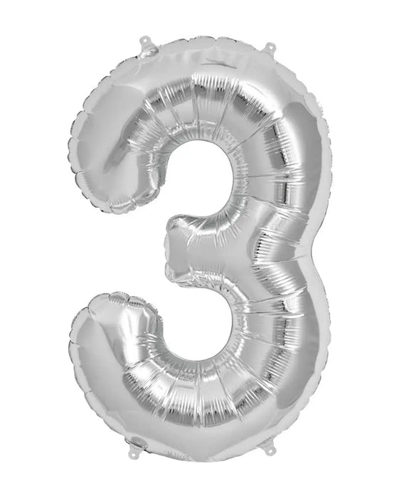 Number 3 Foil Balloon Silver The Ultimate Balloon And Party Shop Cheltenham & Gloucester Balloons & Fancy Dress 