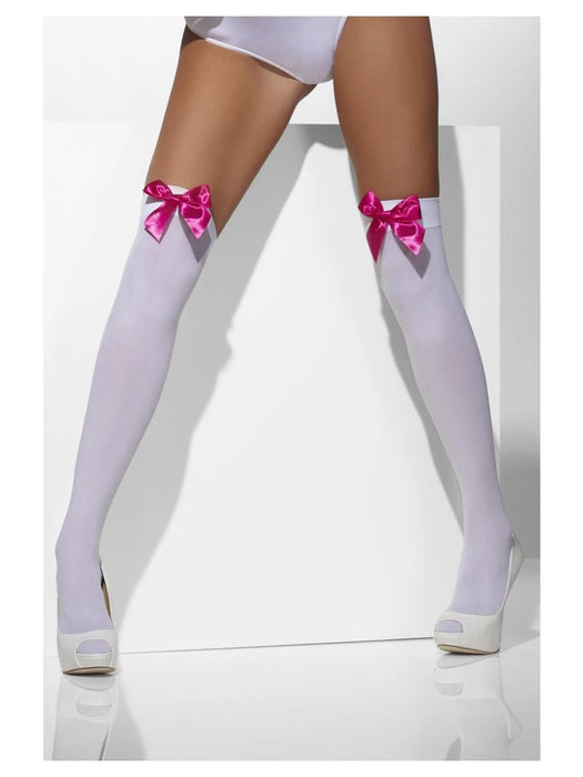 Opaque Hold-Ups - White With Pink Bows The Ultimate Balloon And Party Shop Cheltenham & Gloucester Balloons & Fancy Dress 