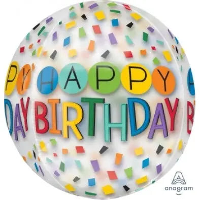 Orb Happy Birthday Foil Balloon - Clear Bright The Ultimate Balloon And Party Shop Cheltenham & Gloucester Balloons & Fancy Dress 
