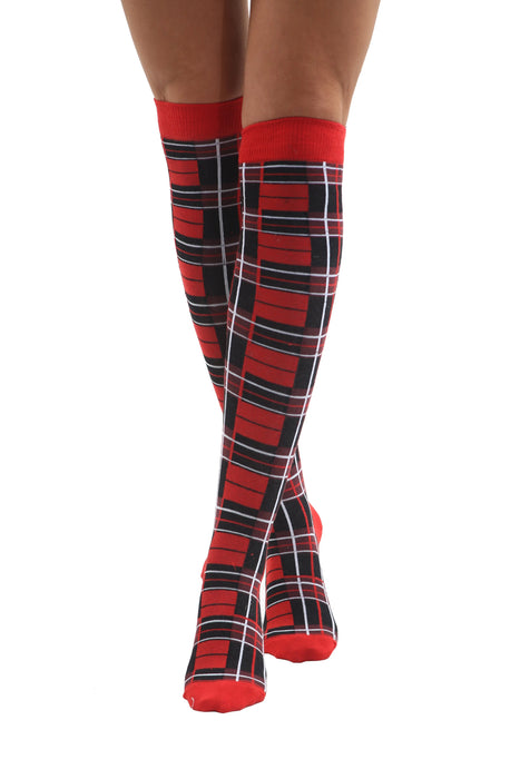 Over The Knee Socks - Red Tartan The Ultimate Balloon And Party Shop Cheltenham & Gloucester Balloons & Fancy Dress 