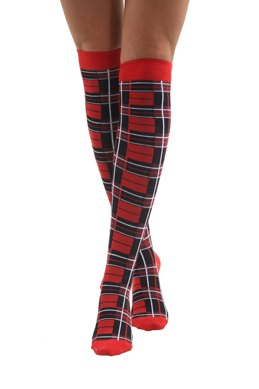 Over The Knee Socks - Red Tartan The Ultimate Balloon And Party Shop Cheltenham & Gloucester Balloons & Fancy Dress 