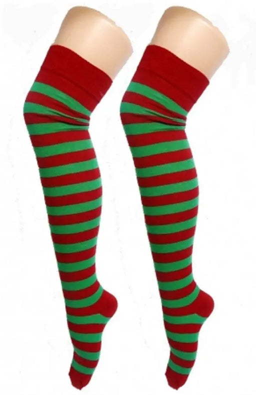 Over The Knee Socks - Red & Green The Ultimate Balloon And Party Shop Cheltenham & Gloucester Balloons & Fancy Dress 
