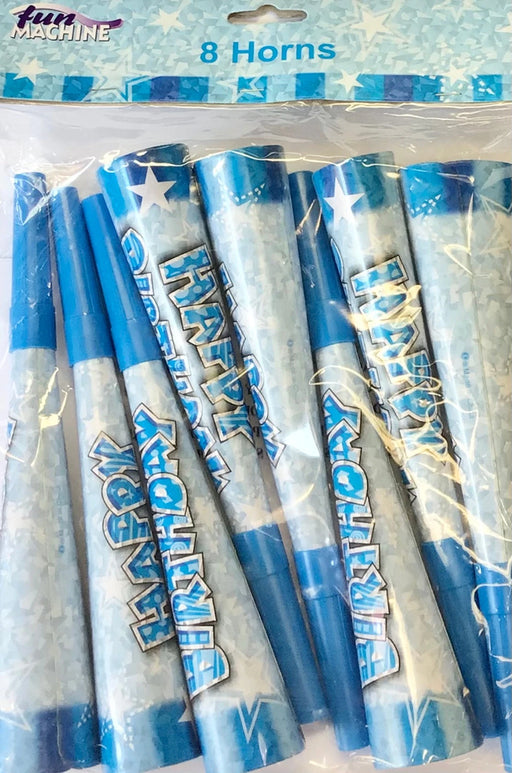 Party Horns (8pk) - Blue The Ultimate Balloon And Party Shop Cheltenham & Gloucester Balloons & Fancy Dress 
