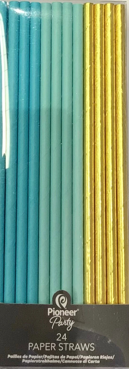 Party Straws (24pk) - Blue & Gold The Ultimate Balloon And Party Shop Cheltenham & Gloucester Balloons & Fancy Dress 