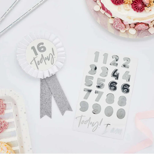 Personalised Birthday Rosette - Silver & White The Ultimate Balloon And Party Shop Cheltenham & Gloucester Balloons & Fancy Dress 