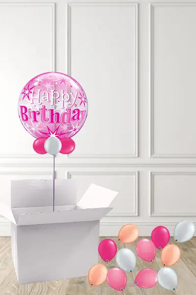 Pink Happy birthday bubble in a box delivered nationwide The Ultimate Balloon And Party Shop Cheltenham & Gloucester Balloons & Fancy Dress 