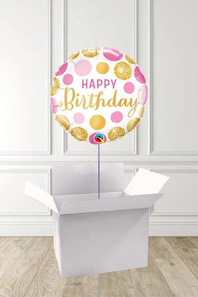 Pink & Gold Happy Birthday Balloon n a Box delivered Nationwide The Ultimate Balloon And Party Shop Cheltenham & Gloucester Balloons & Fancy Dress 