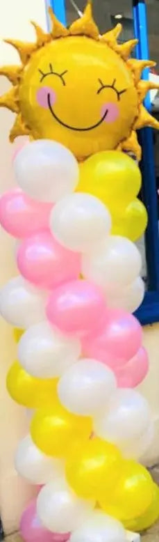 Pink & Yellow Balloon Column with Sunshine Topper The Ultimate Balloon And Party Shop Cheltenham & Gloucester Balloons & Fancy Dress 