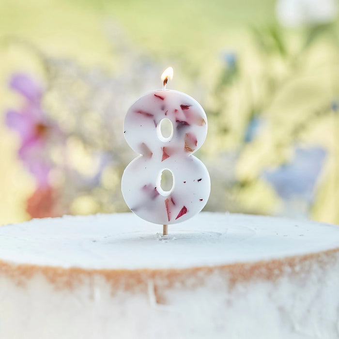 Pressed Petal Wax Number Candle - 8 The Ultimate Balloon And Party Shop Cheltenham & Gloucester Balloons & Fancy Dress 