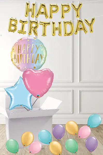 Pretty Pastels Birthday foils in a Box delivered Nationwide The Ultimate Balloon And Party Shop Cheltenham & Gloucester Balloons & Fancy Dress 