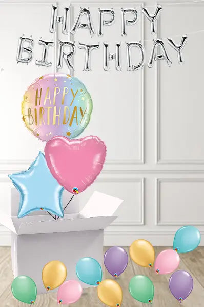 Pretty Pastels Birthday foils in a Box delivered Nationwide The Ultimate Balloon And Party Shop Cheltenham & Gloucester Balloons & Fancy Dress 