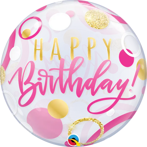 Qualatex Happy Birthday Bubble Balloon -  Pink/Gold The Ultimate Balloon And Party Shop Cheltenham & Gloucester Balloons & Fancy Dress 