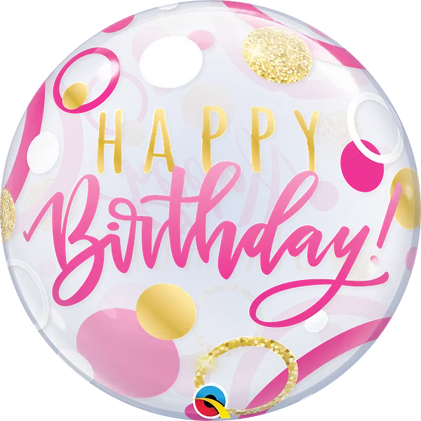 Qualatex Happy Birthday Bubble Balloon -  Pink/Gold The Ultimate Balloon And Party Shop Cheltenham & Gloucester Balloons & Fancy Dress 