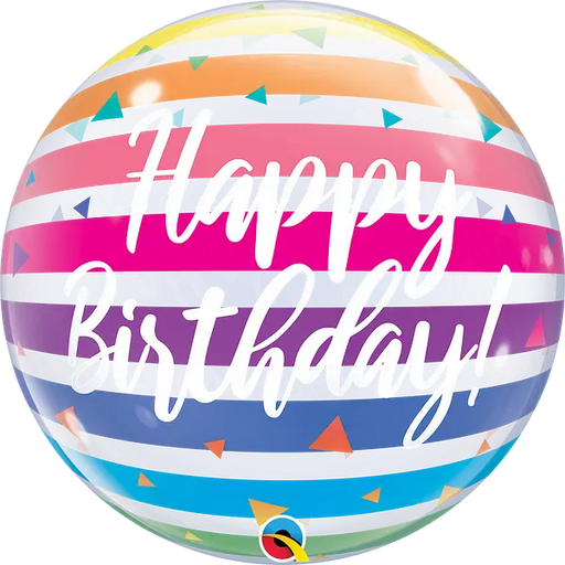 Qualatex Happy Birthday Bubble Balloon -  Rainbow Stripe The Ultimate Balloon And Party Shop Cheltenham & Gloucester Balloons & Fancy Dress 