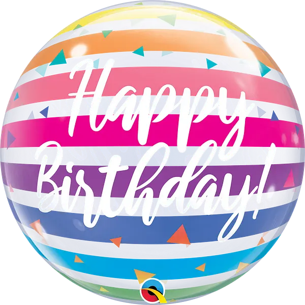 Qualatex Happy Birthday Bubble Balloon -  Rainbow Stripe The Ultimate Balloon And Party Shop Cheltenham & Gloucester Balloons & Fancy Dress 