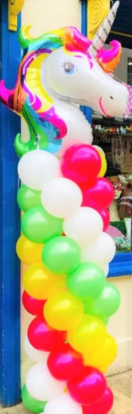 Rainbow Balloon Column with Unicorn Topper The Ultimate Balloon And Party Shop Cheltenham & Gloucester Balloons & Fancy Dress 