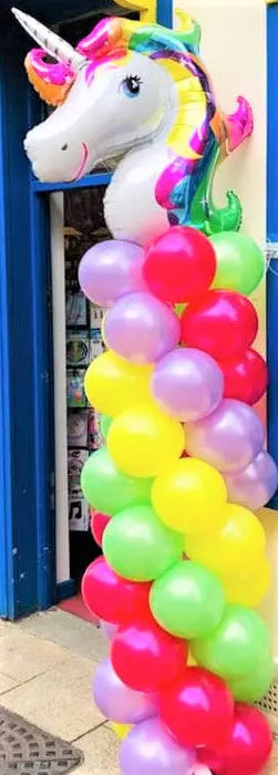 Rainbow Balloon Column with Unicorn Topper The Ultimate Balloon And Party Shop Cheltenham & Gloucester Balloons & Fancy Dress 