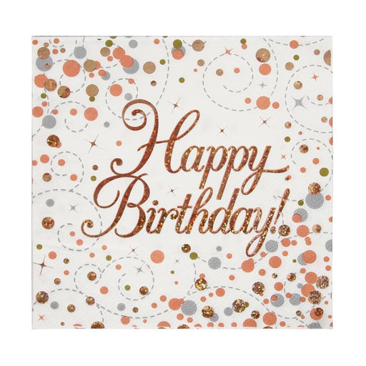 Birthday Napkins - White & Metallic Rose Gold - The Ultimate Balloon & Party Shop