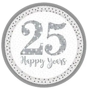 Round 25th Anniversary Plates - White & Silver The Ultimate Balloon And Party Shop Cheltenham & Gloucester Balloons & Fancy Dress 