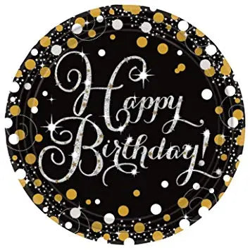 Round Happy Birthday Plates - Black & Gold The Ultimate Balloon And Party Shop Cheltenham & Gloucester Balloons & Fancy Dress 