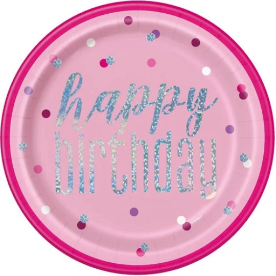 Round Happy Birthday Plates - Pink Dots The Ultimate Balloon And Party Shop Cheltenham & Gloucester Balloons & Fancy Dress 