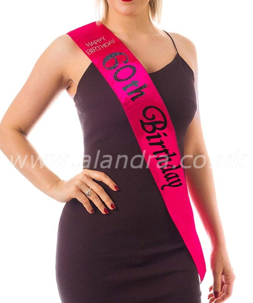 Birthday Sash - Age 60 - Hot Pink - The Ultimate Balloon & Party Shop