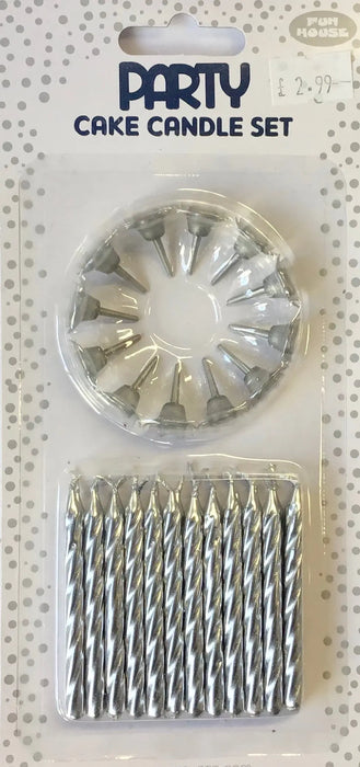 Silver Cake Candles With Holders The Ultimate Balloon And Party Shop Cheltenham & Gloucester Balloons & Fancy Dress 