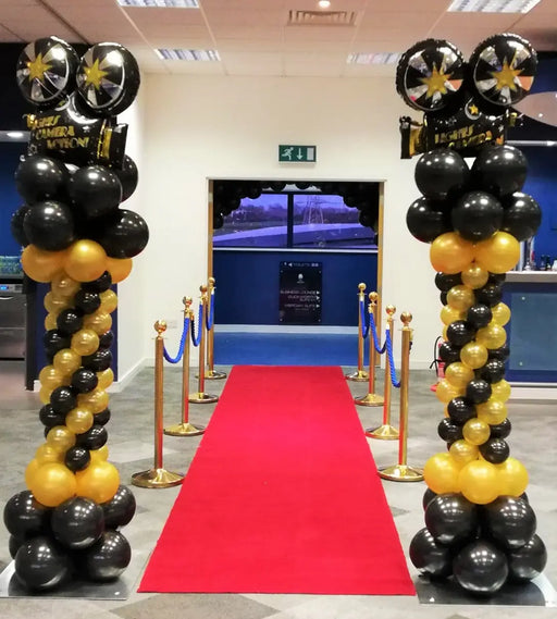 Spiral Column with Foil Balloon Topper - Black &  Gold Hollywood Theme The Ultimate Balloon And Party Shop Cheltenham & Gloucester Balloons & Fancy Dress 