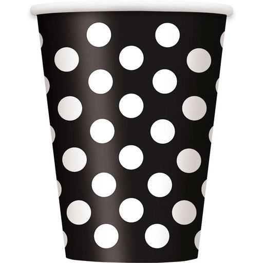 Spotty Paper Cups - Black The Ultimate Balloon And Party Shop Cheltenham & Gloucester Balloons & Fancy Dress 